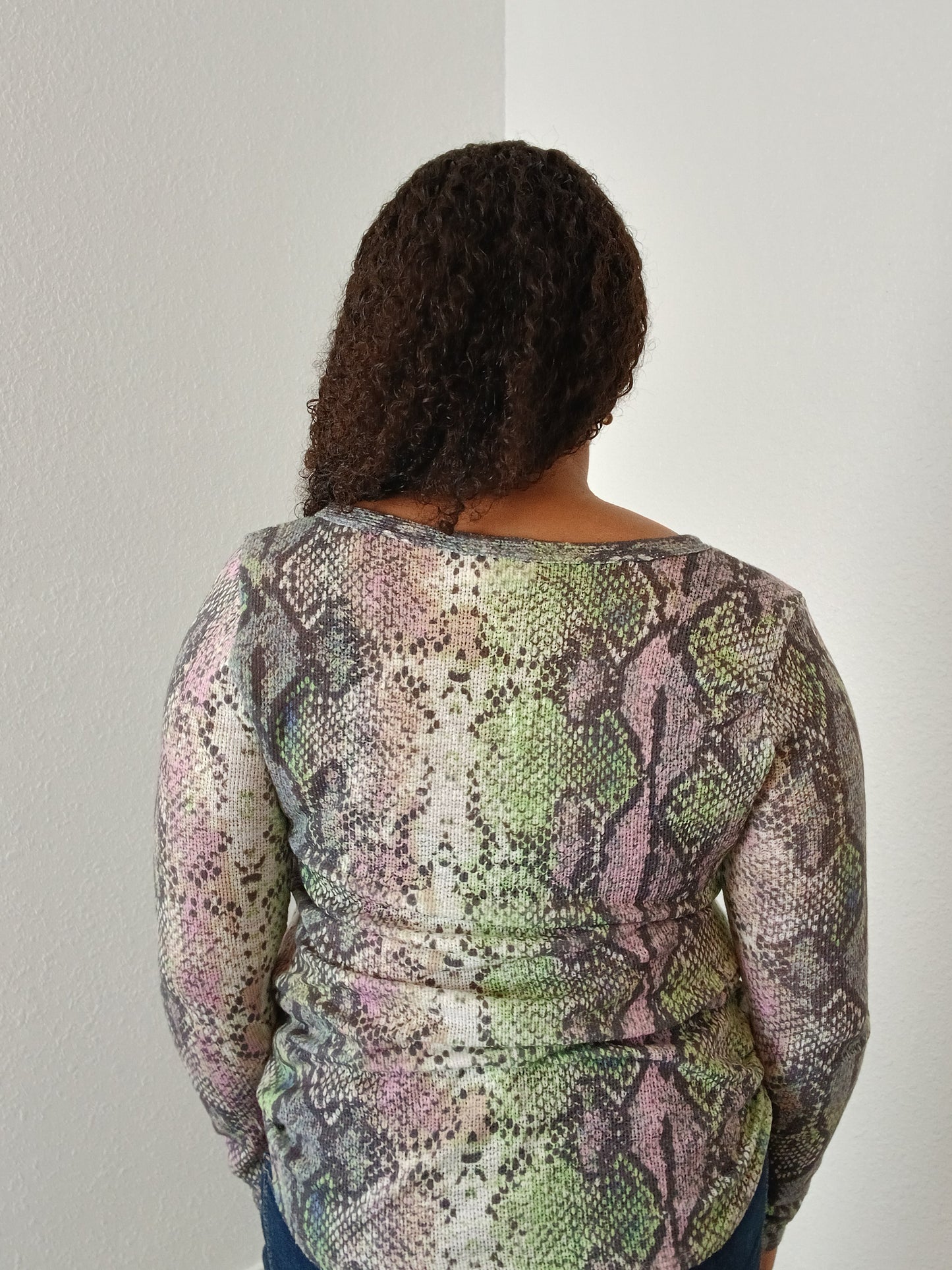 BiBi Snakeskin Print V Neck Top