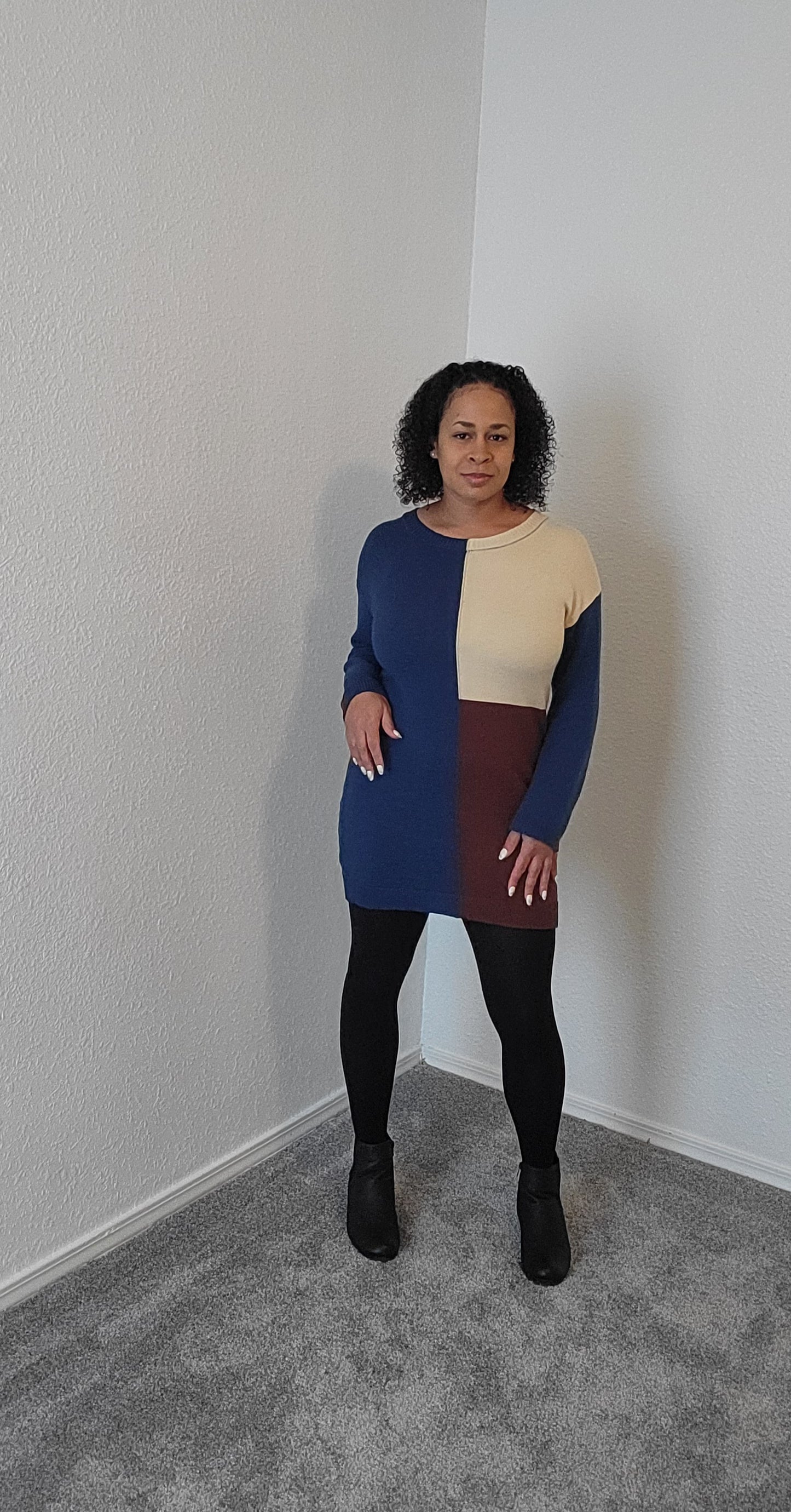 Color Block Dropped Shoulder Sweater Dress