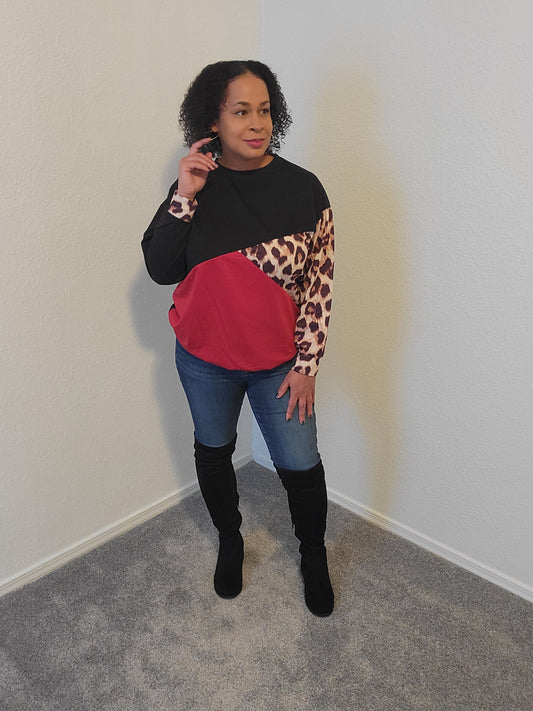 Leopard Color Block Sweatshirt