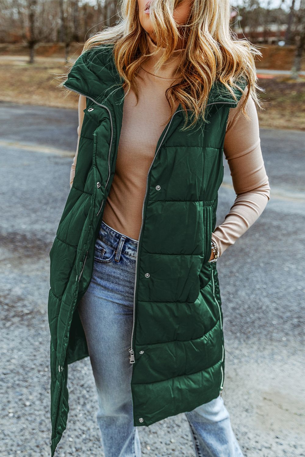 Longline Hooded Puffer Vest Coat