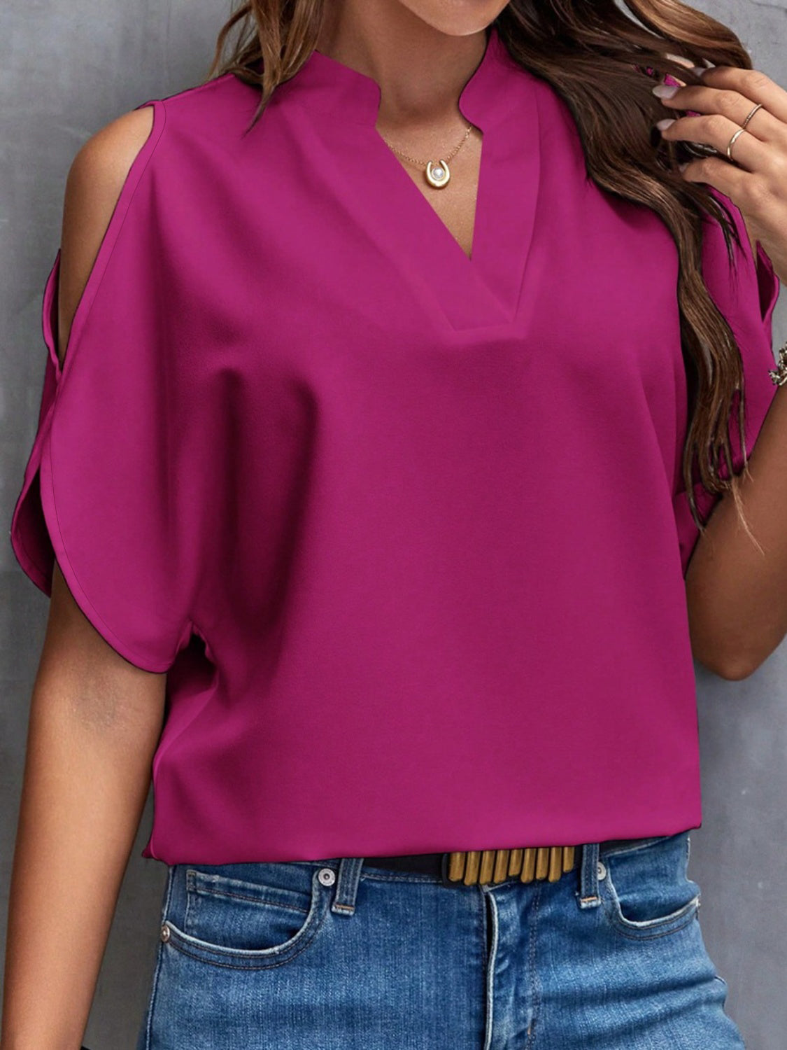 Fuller Bust Notched Cold Shoulder Blouse