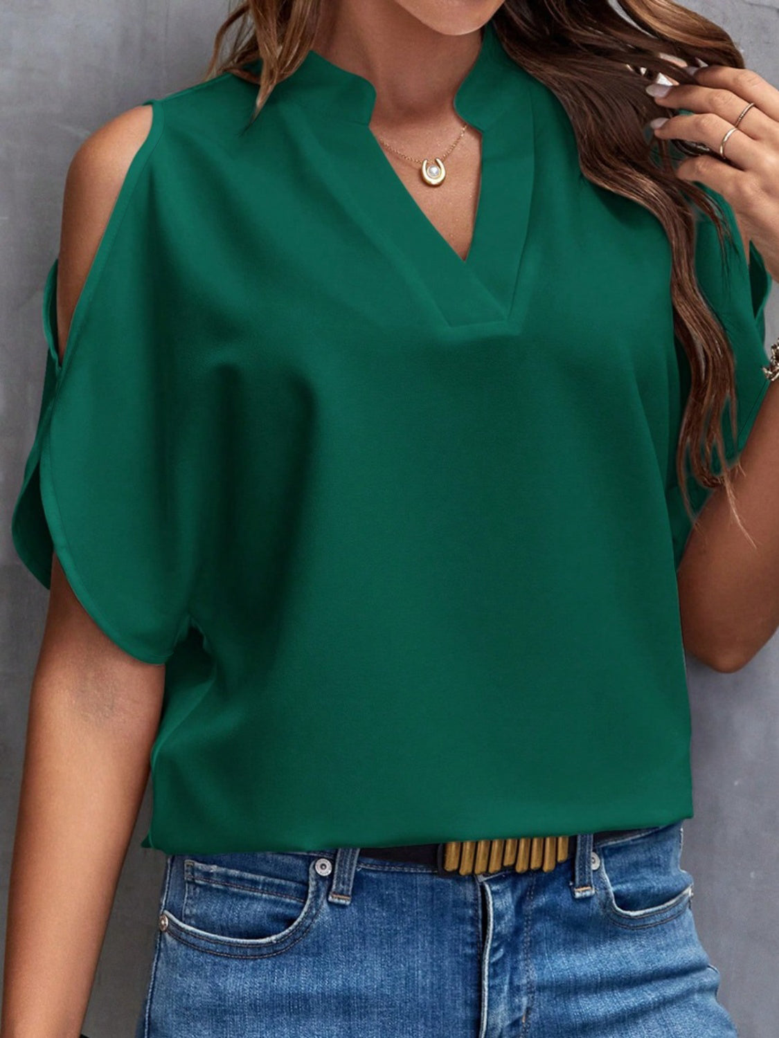 Fuller Bust Notched Cold Shoulder Blouse