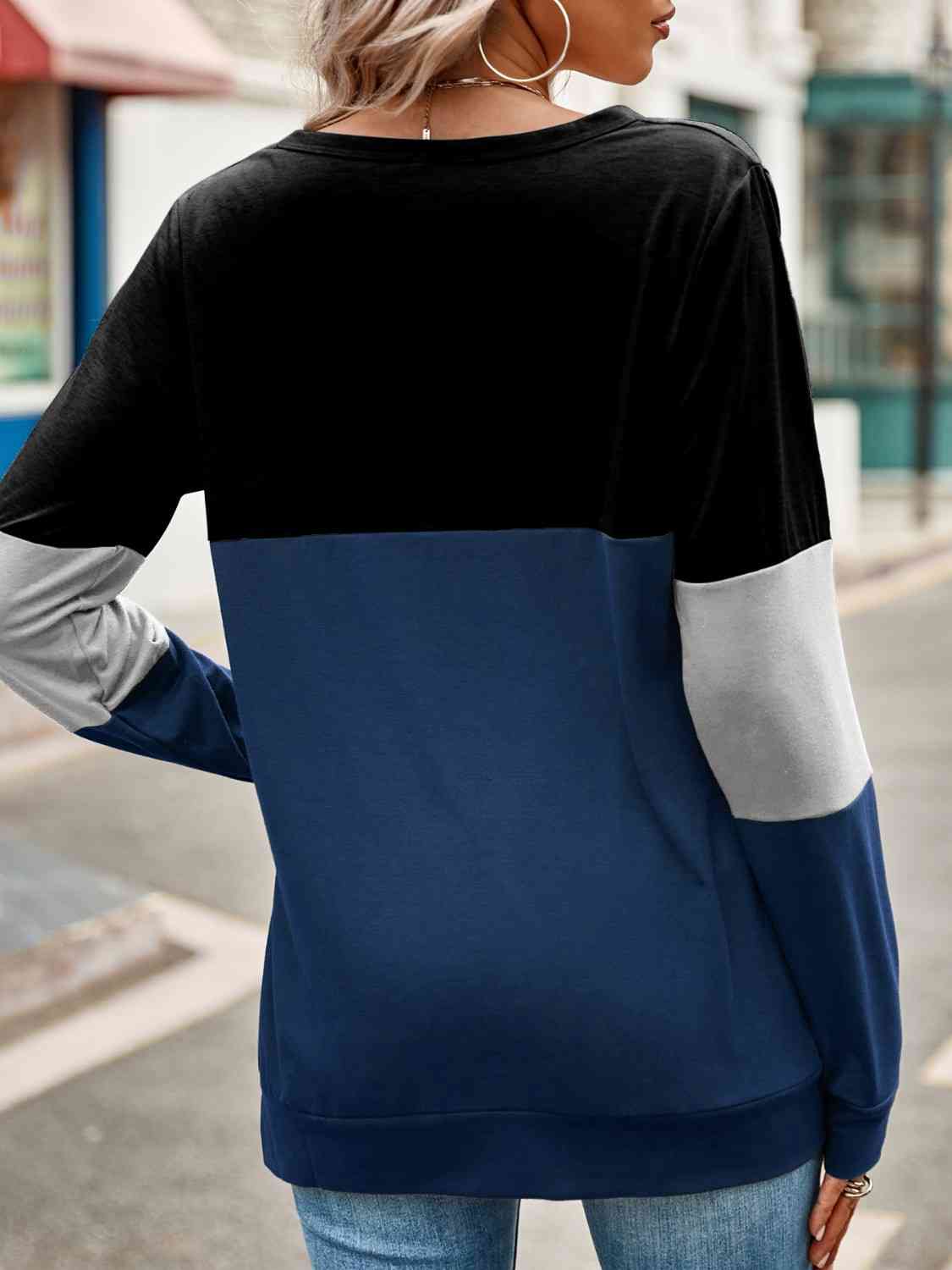 Full Bust Color Block Cutout Long Sleeve T-Shirt