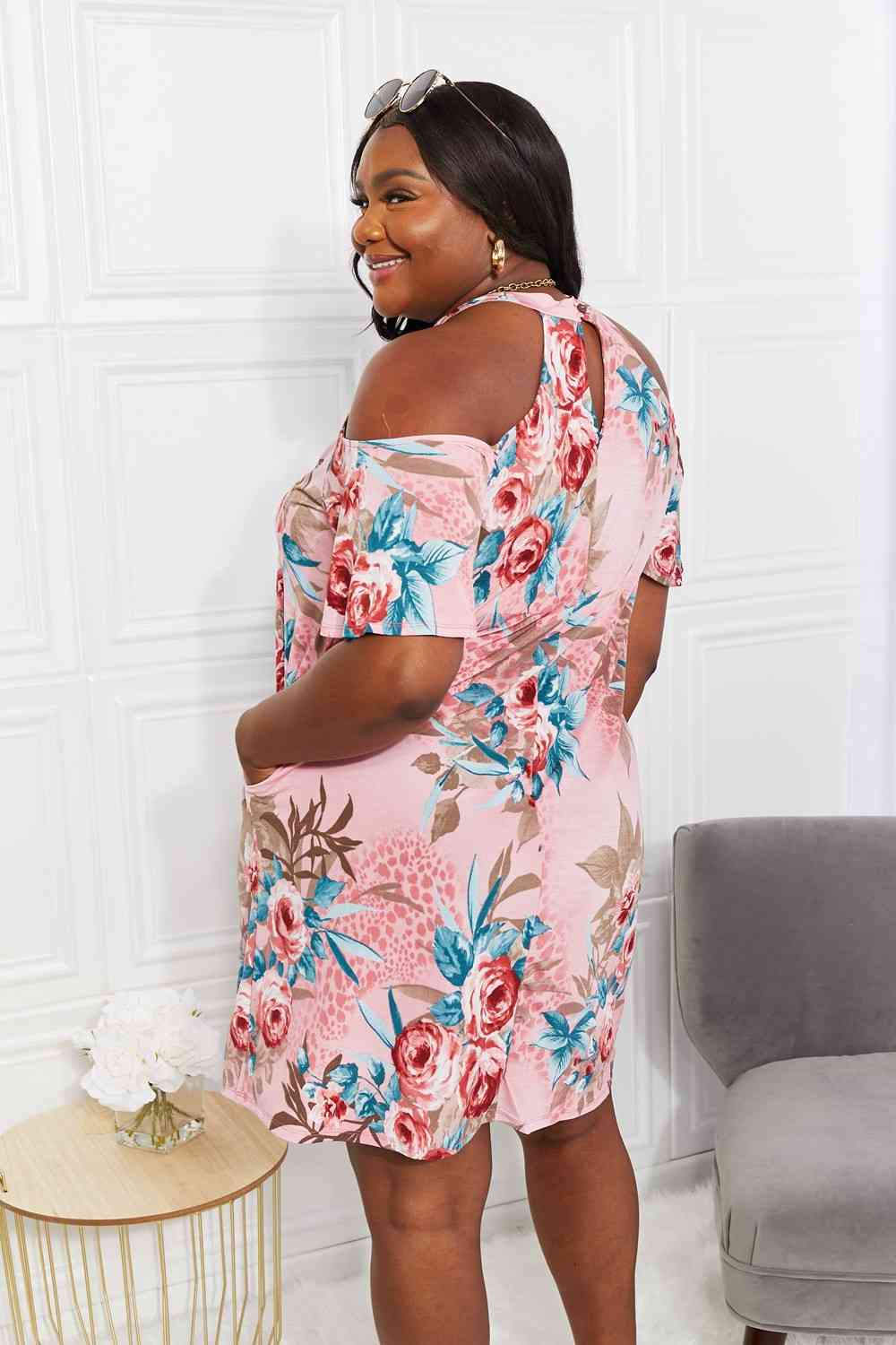 Full Size Flowers Cold-Shoulder Dress