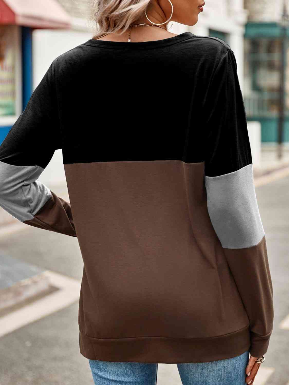 Full Bust Color Block Cutout Long Sleeve T-Shirt