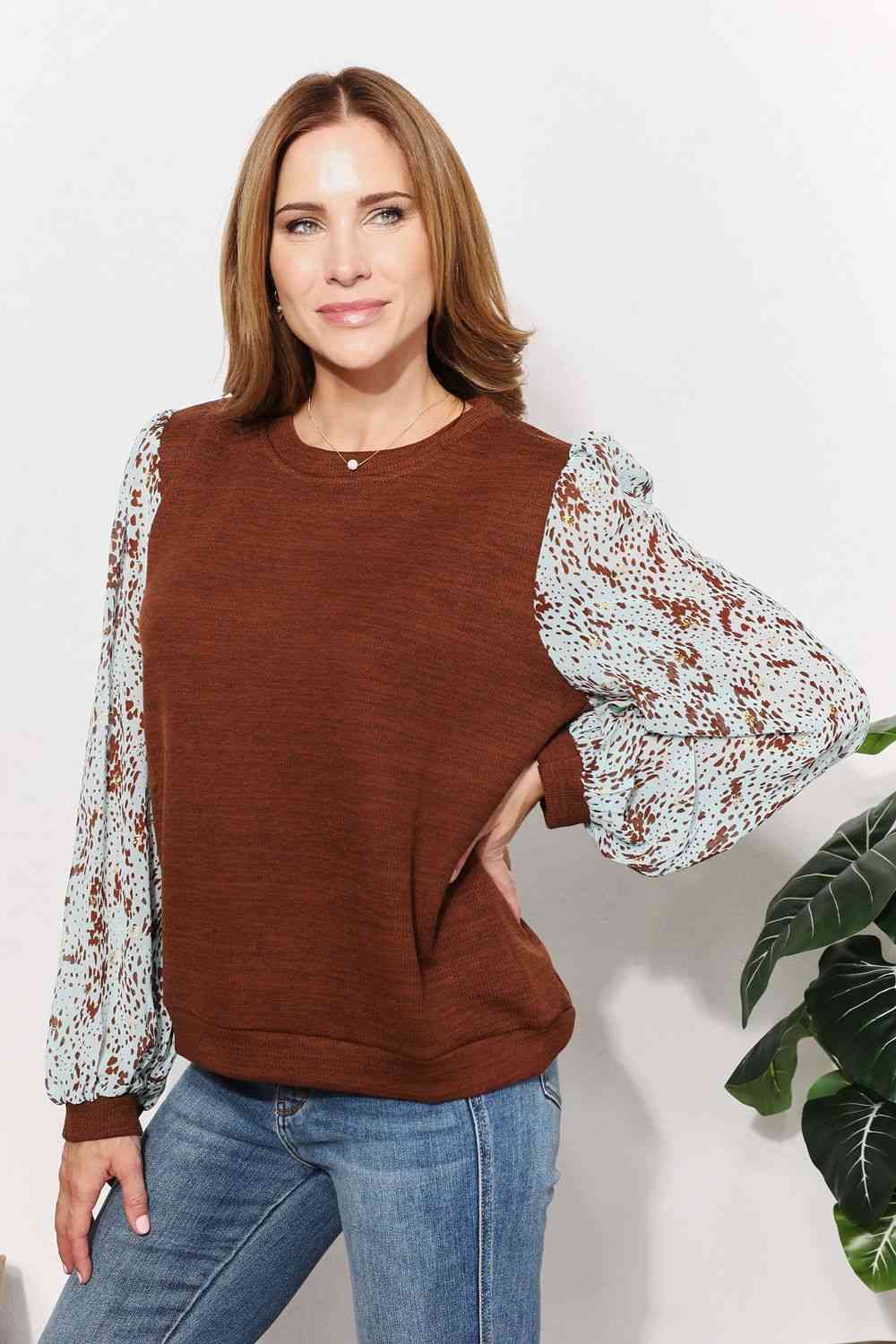 Full Bust Foil Printed Sleeve Top