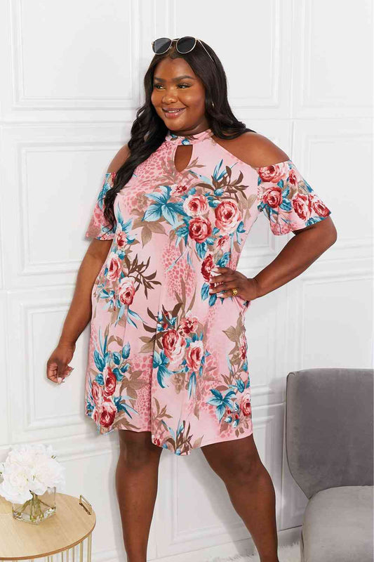 Full Size Flowers Cold-Shoulder Dress