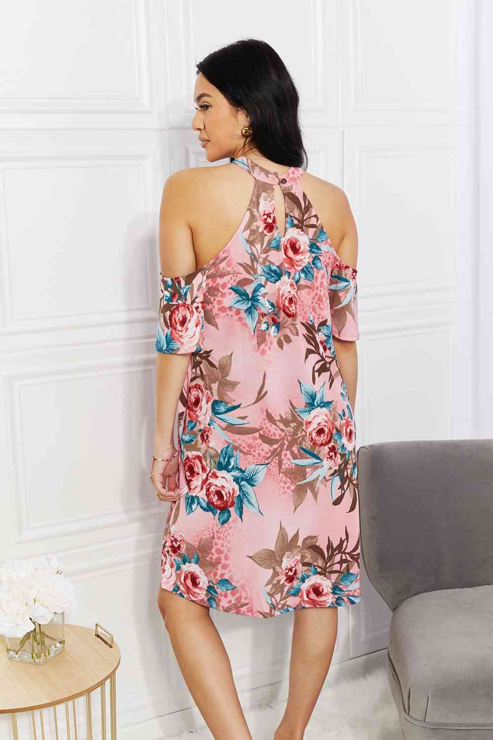 Full Size Flowers Cold-Shoulder Dress